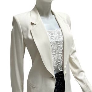 Vtg SAKS FIFTH AVENUE One Button Fitted White Blazer Quiet Luxury Old Money 90's